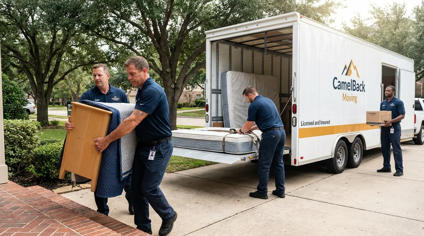 Crew loading residential truck for cross-state move from Reinbeck, IA
